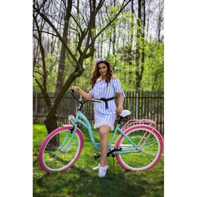 Dámsky retro bicykel 26" Lavida 1-prevodový Modrý, ružové kolesá